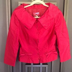 Escada Couture Hot pink silk, Jacki-O style jacket, peter pan collar, size 34